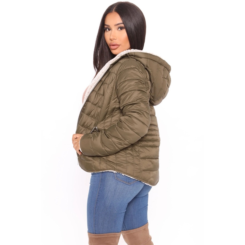 Reversible Split Second Puffer Jacket - Olive Siz… - image 2